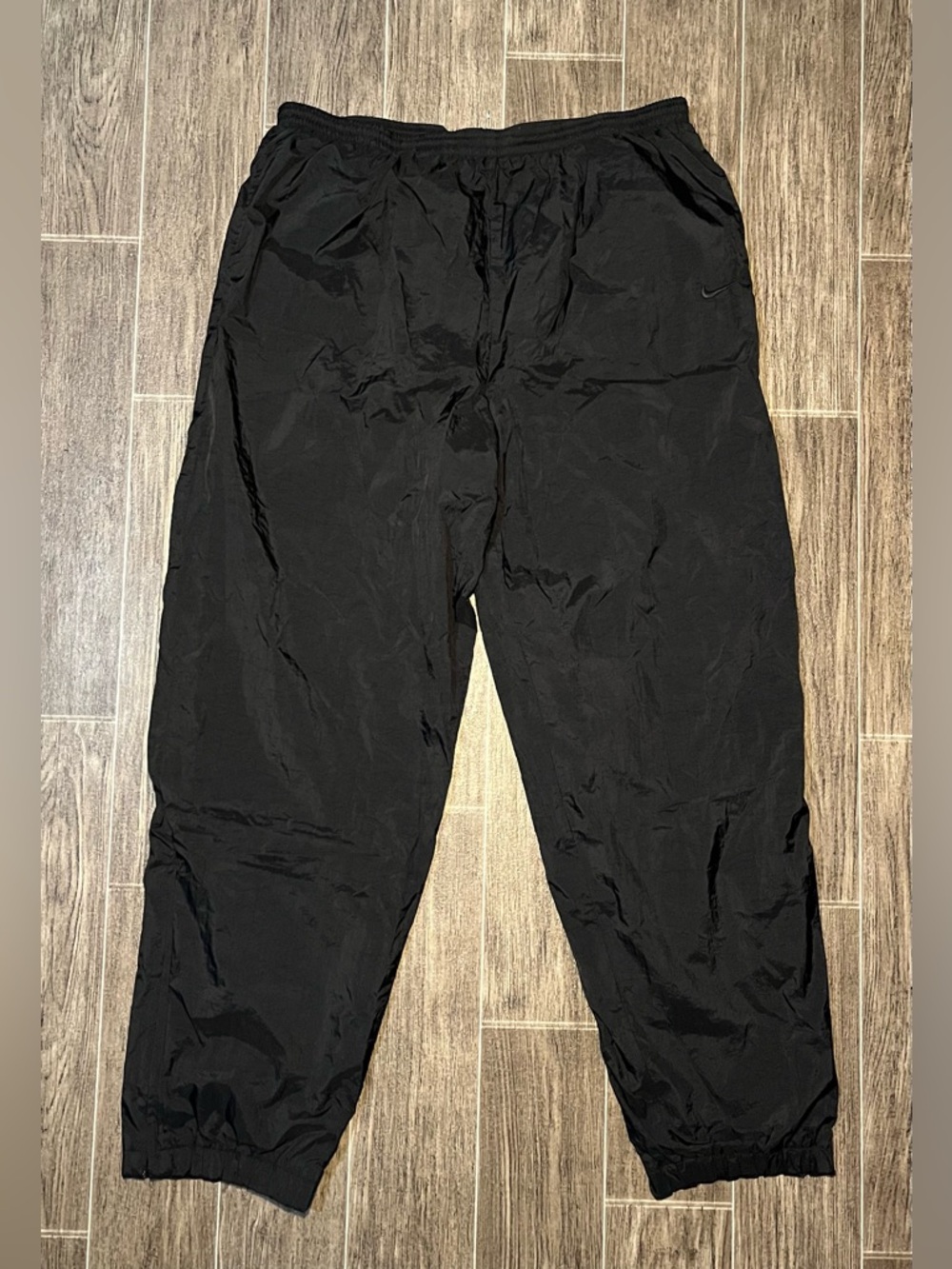 VTG Nike Track Pants Black Baggy Lined Men’s XL Nylon Ankle Zip